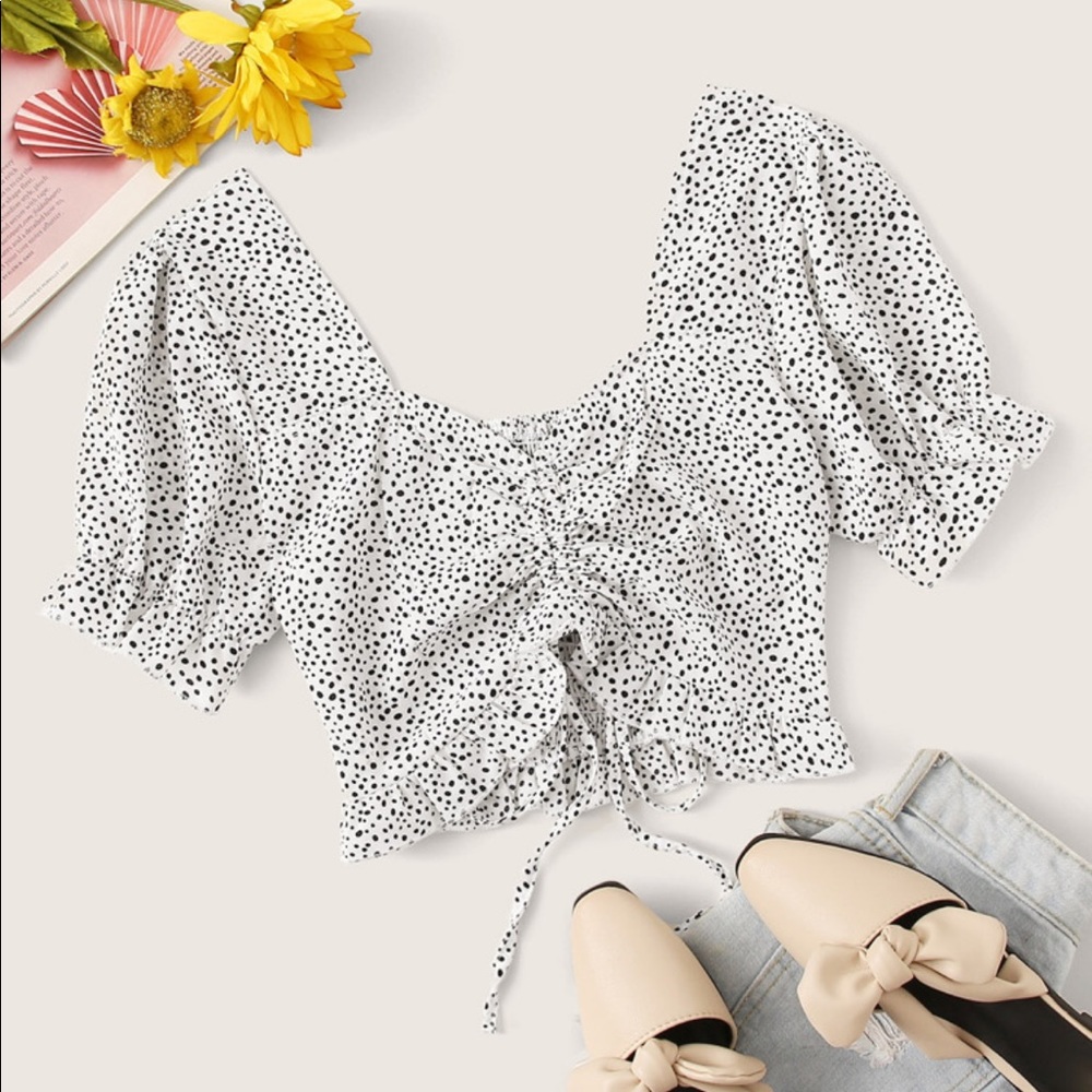 Polka Dot Drawstring Blouse✨